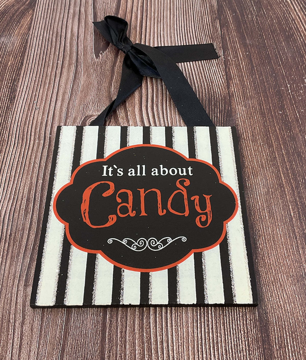 OWI Halloween Decor - Black White Silver Glitter Small Sign Ornaments 3pc Set