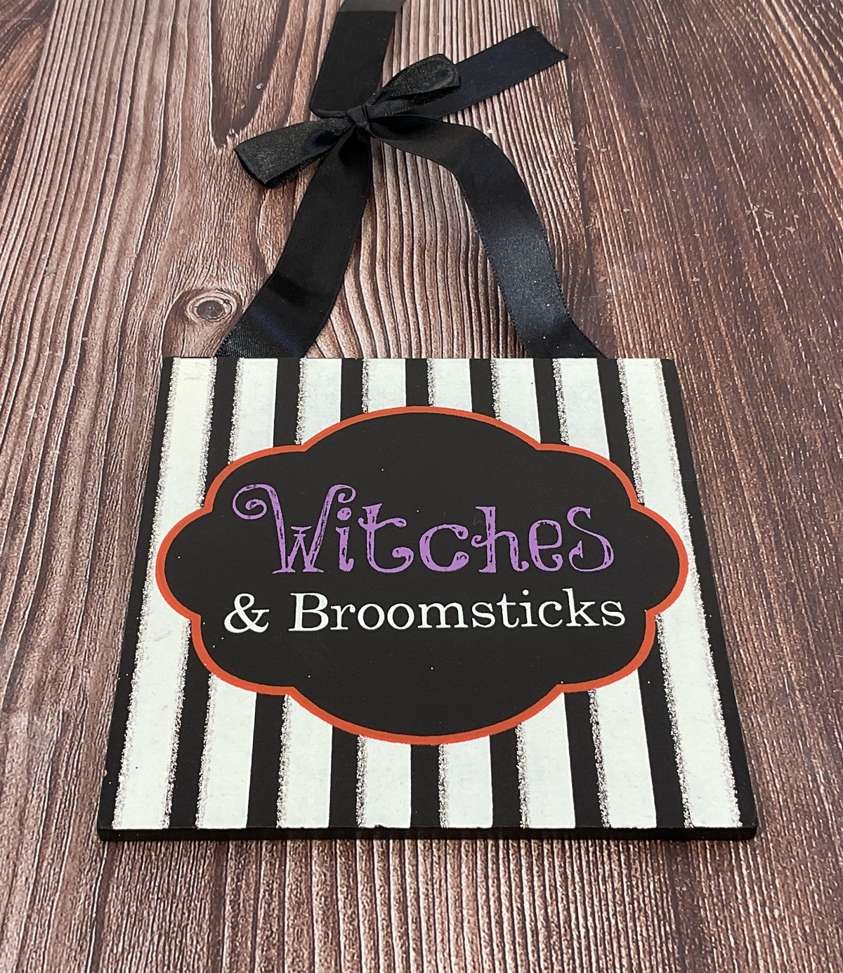 OWI Halloween Decor - Black White Silver Glitter Small Sign Ornaments 3pc Set