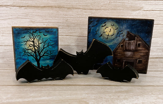 PBK Halloween Decor - Farmhouse Haunted Tree Barn Bats Bundle 3pc