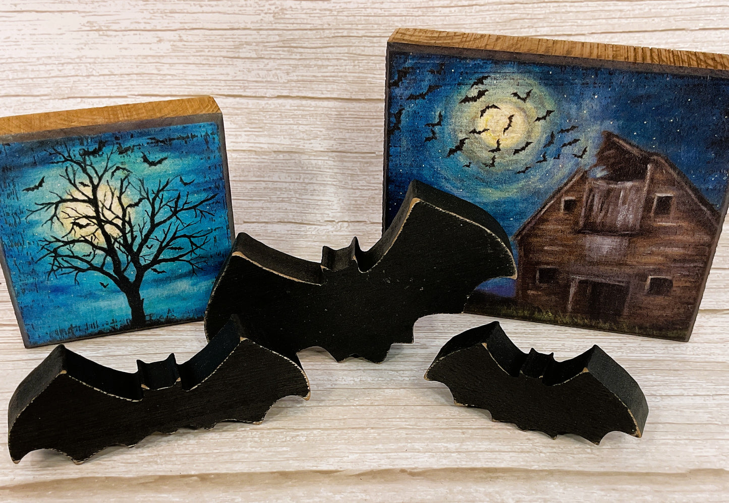PBK Halloween Decor - Farmhouse Haunted Tree Barn Bats Bundle 3pc