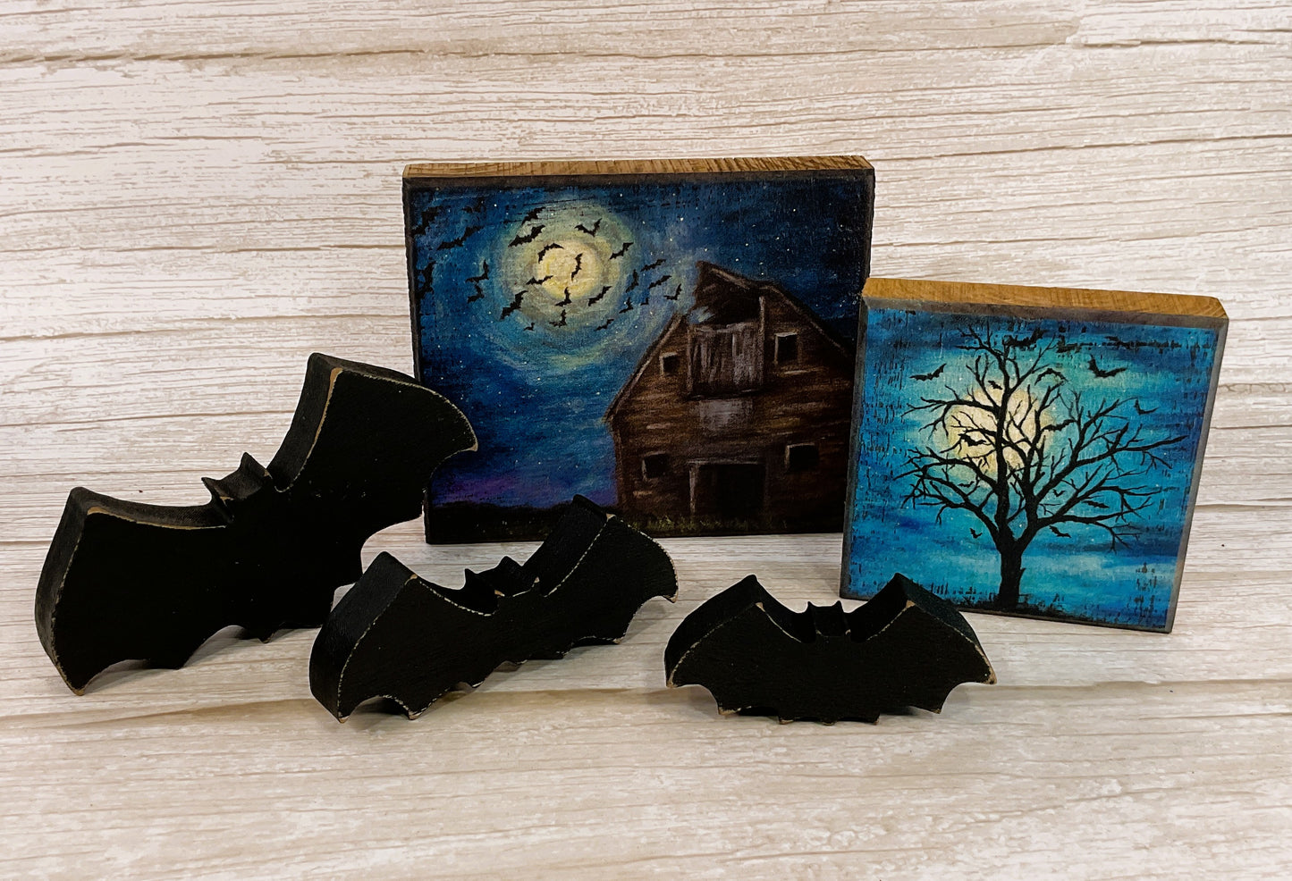PBK Halloween Decor - Farmhouse Haunted Tree Barn Bats Bundle 3pc