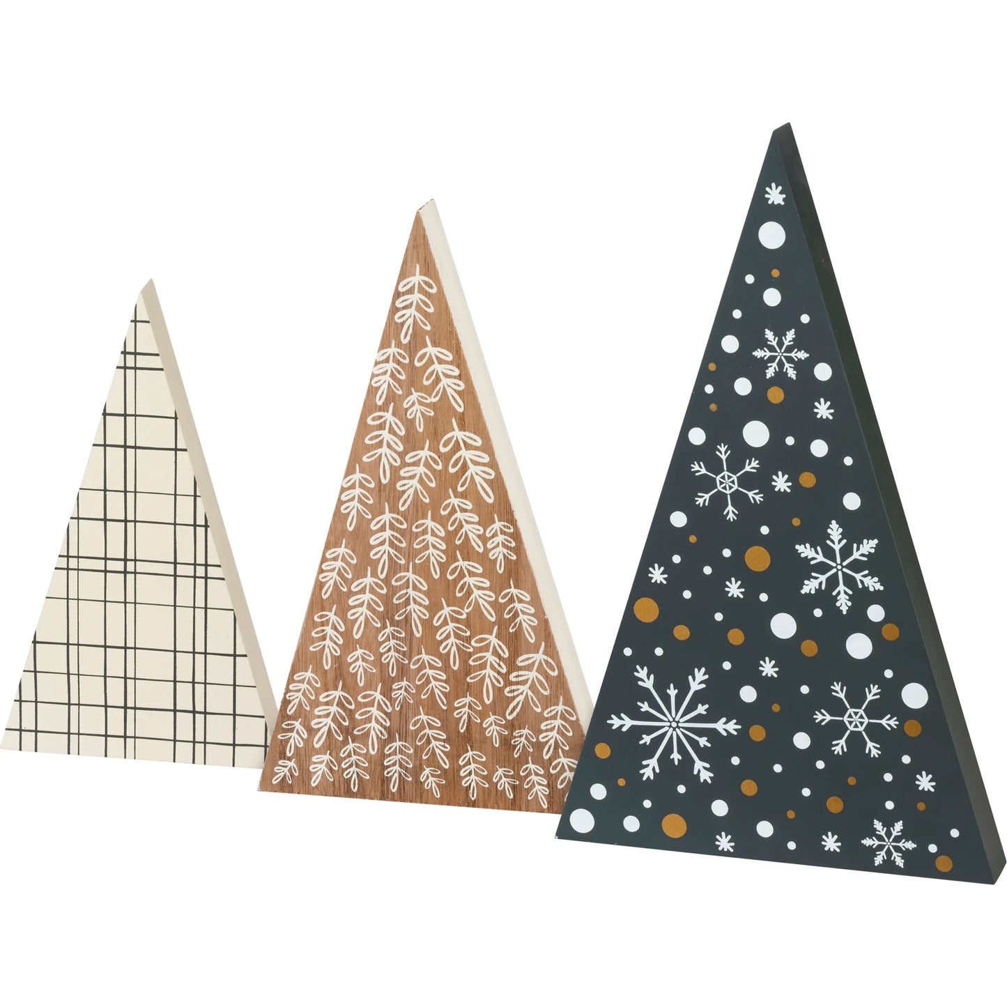 PBK Christmas Decor - Chunky Wood Triangle Nordic Natural Decor 3pc Set