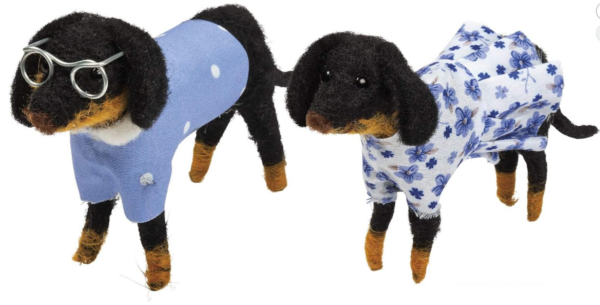 PBK Home Pet Decor - Felt Dog Couple in Shirt Dress and Glasses 2pc Set