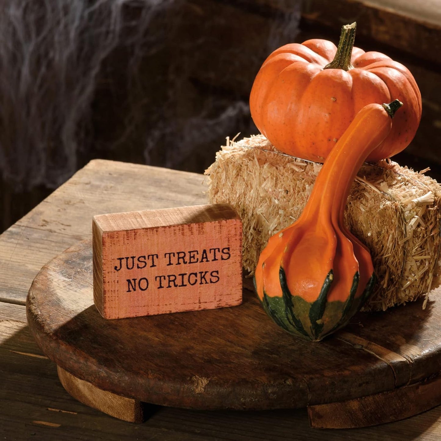PBK Halloween Decor - SMALL No Tricks Just Treats Mini Tier Tray Block Sign