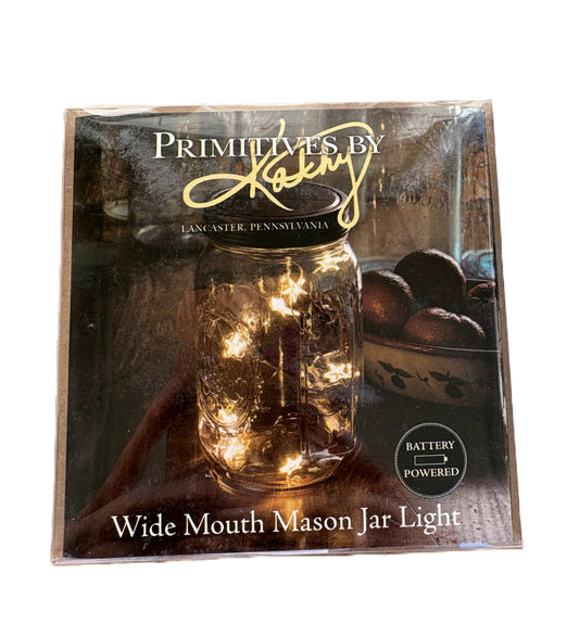 PBK Home DIY Decor - Wide Mouth Mason Jar SILVER Lid with String Lights - Battery Operated