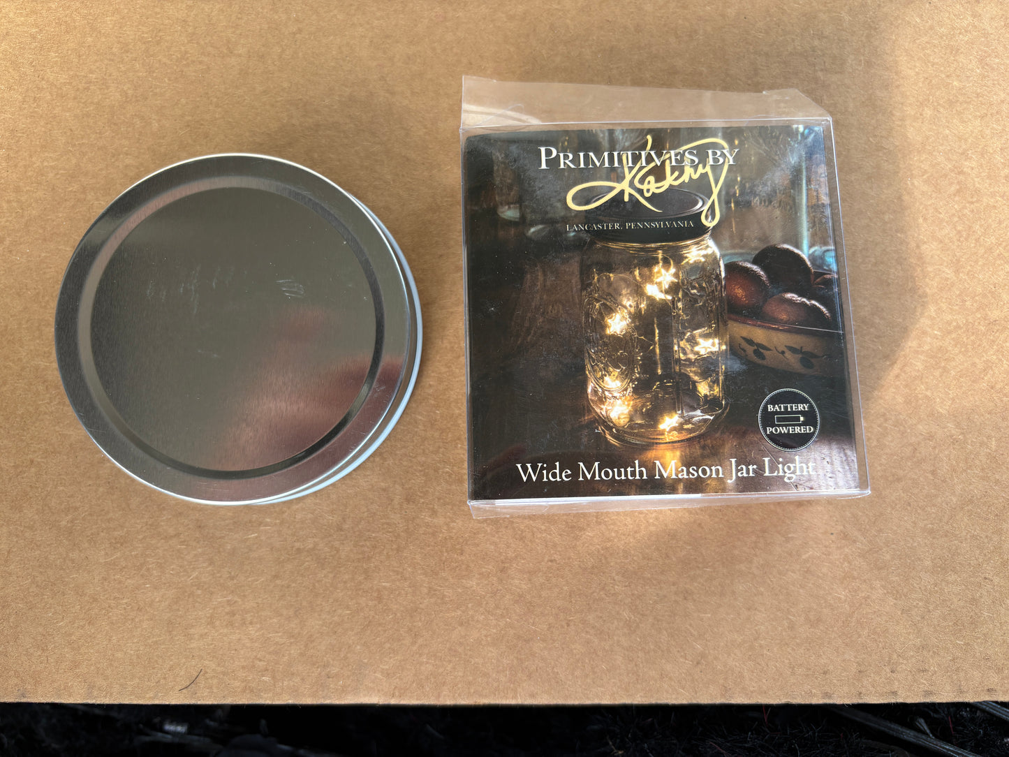 PBK Home DIY Decor - Wide Mouth Mason Jar SILVER Lid with String Lights - Battery Operated