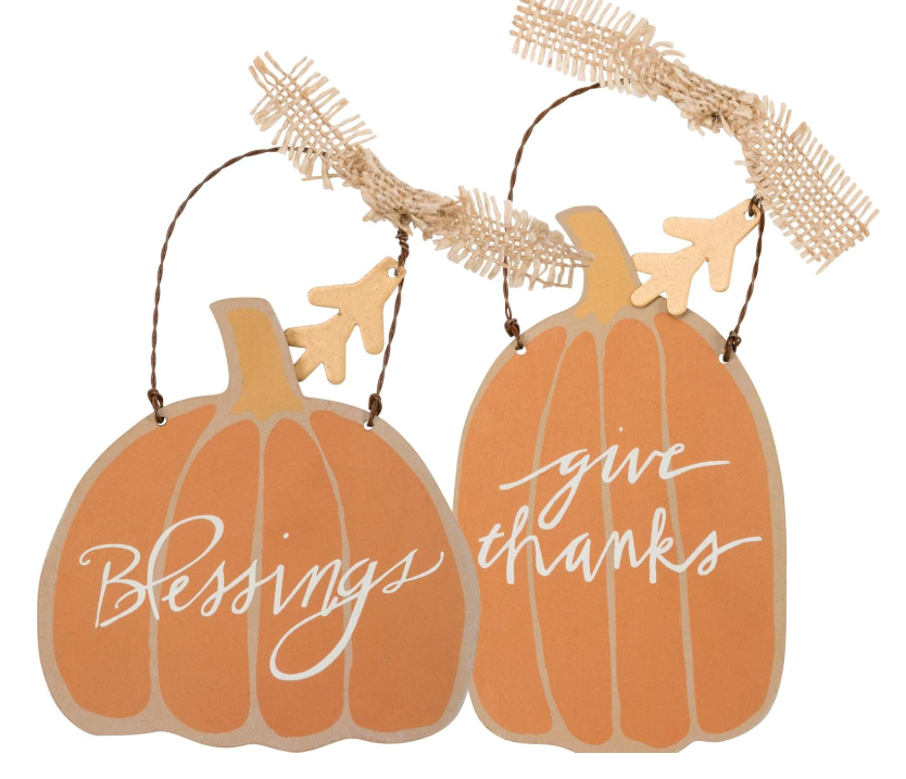 PBK Fall Thanksgiving Decor - Give Thanks Blessings Tin Pumpkin Ornaments #31658