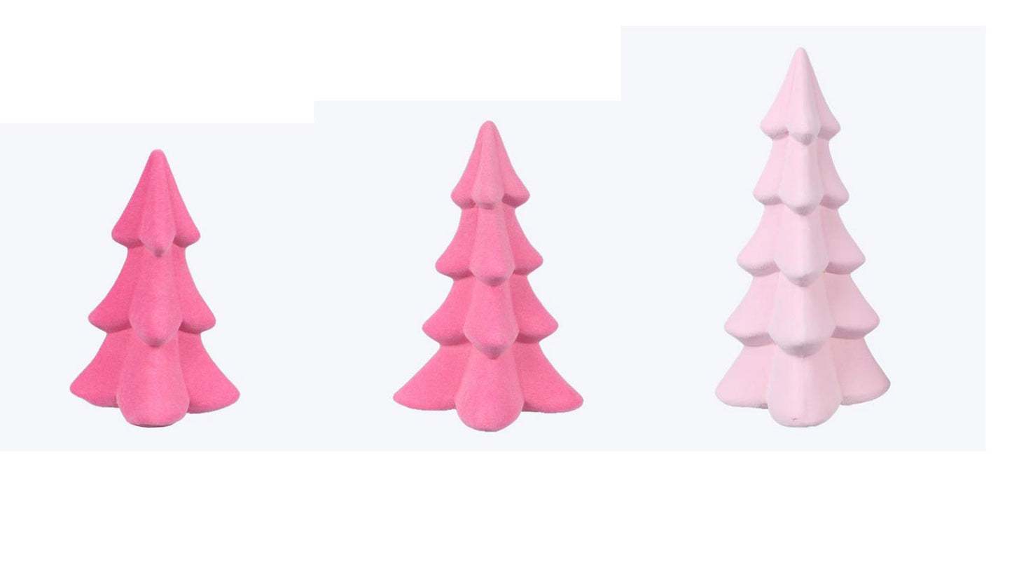 YI Christmas Decor - Ceramic Flocked Pink Tree Multiple Sizes