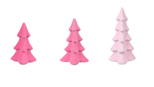 YI Christmas Decor - Ceramic Flocked Pink Tree Multiple Sizes