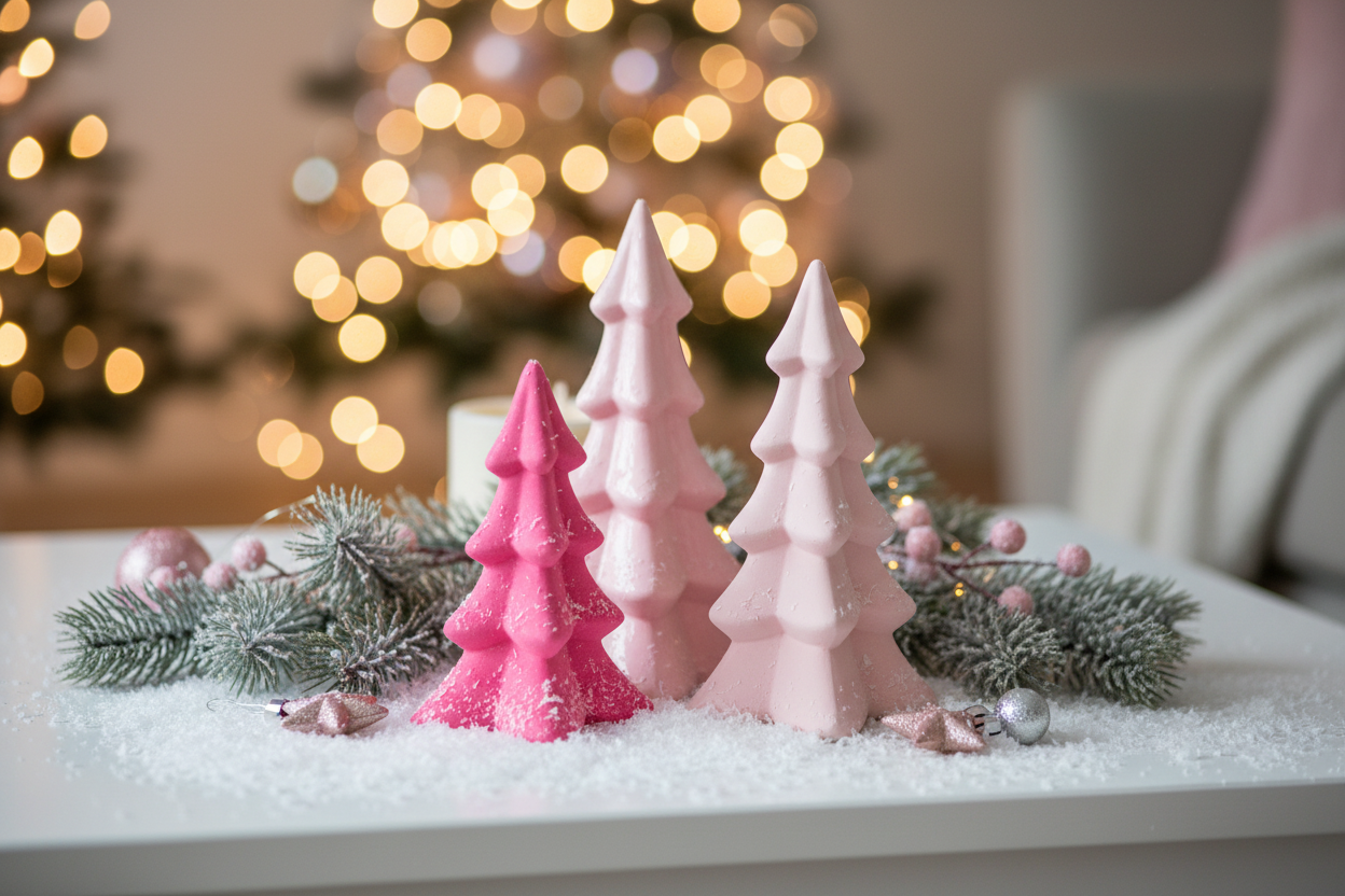 YI Christmas Decor - Ceramic Flocked Pink Tree Multiple Sizes