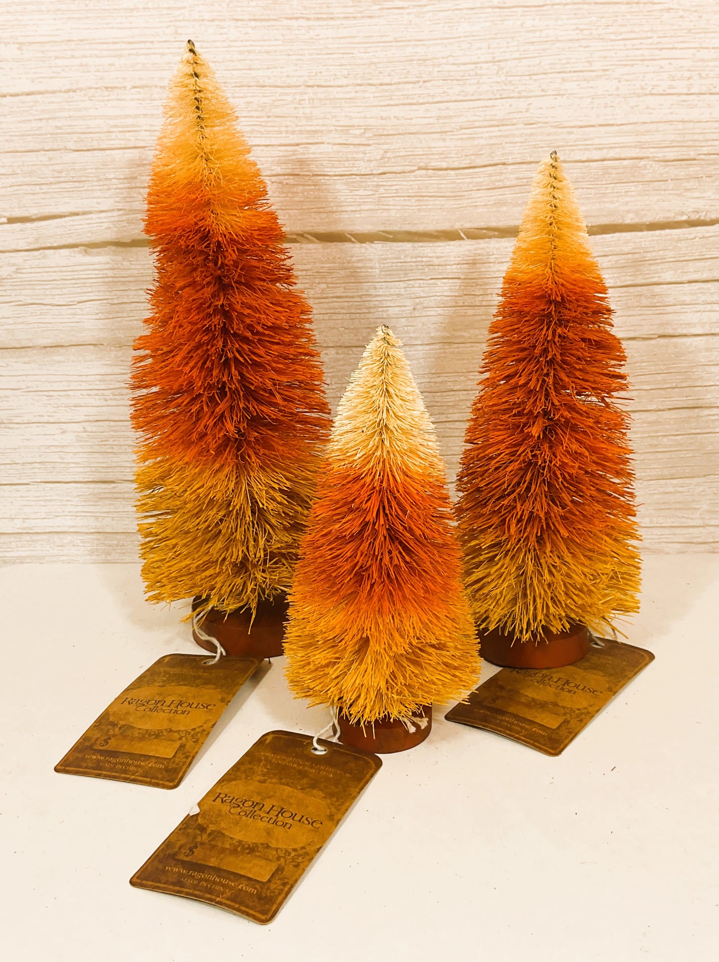 Ragon House Fall Halloween Decor - Brown Rust Tan Sisal Bottlebrush Trees 3pc Set
