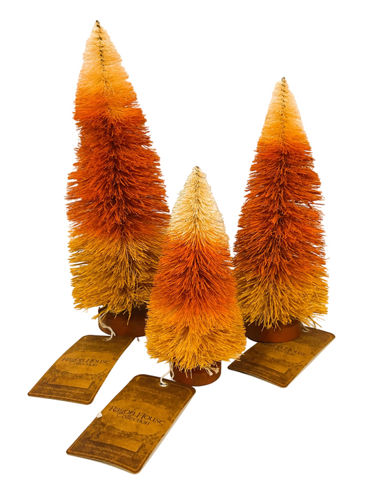 Ragon House Fall Halloween Decor - Brown Rust Tan Sisal Bottlebrush Trees 3pc Set