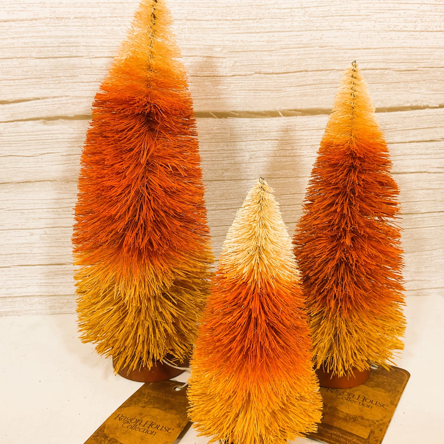Ragon House Fall Halloween Decor - Brown Rust Tan Sisal Bottlebrush Trees 3pc Set