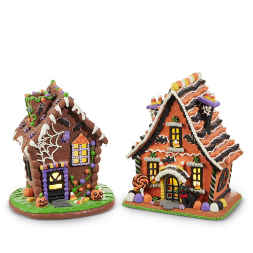 Raz Imports Halloween Decor - Candy Corn Gingerbread Lighted House 2pc