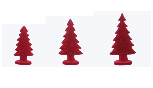 YI Christmas Decor - Ceramic Flocked Red Tree Multiple Sizes