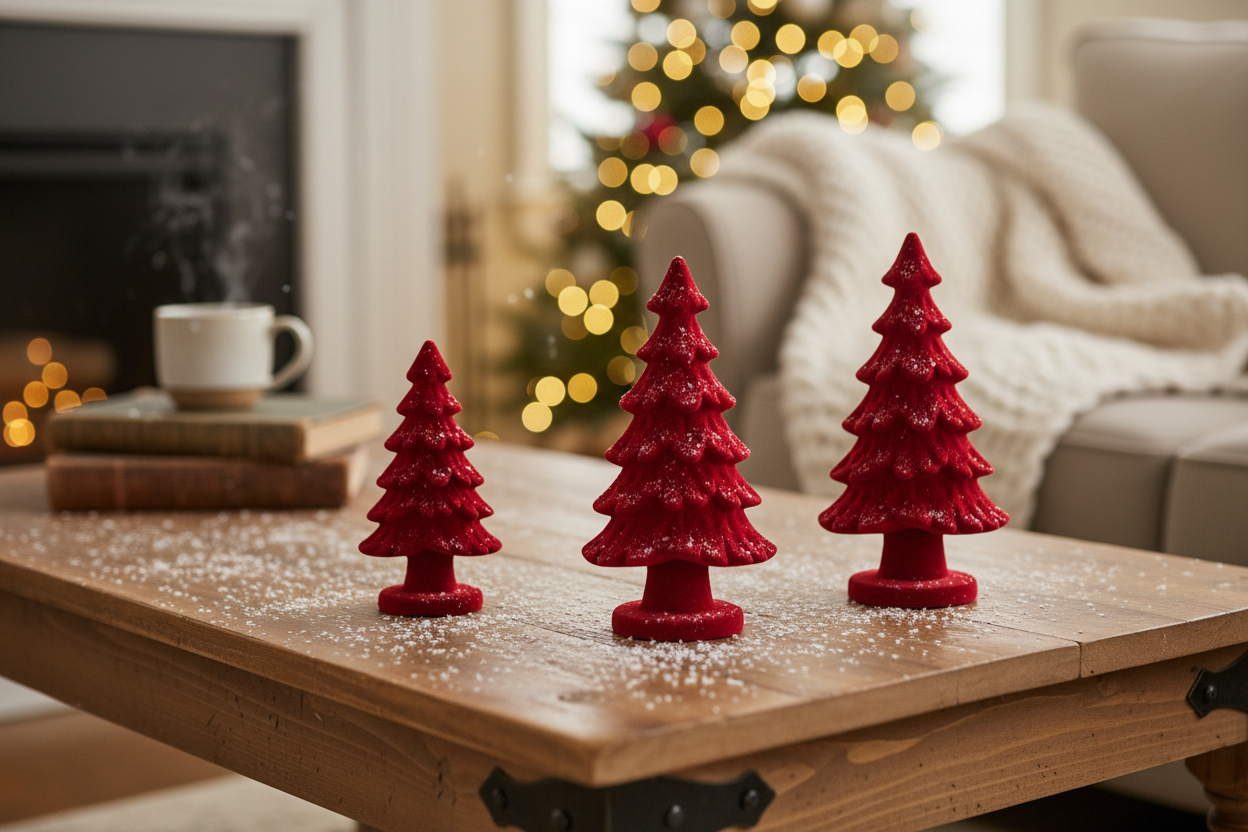 YI Christmas Decor - Ceramic Flocked Red Tree Multiple Sizes