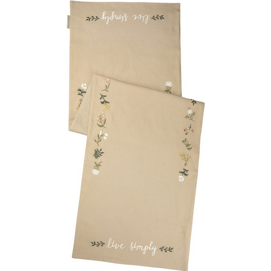 PBK Home Decor - Live Simply Fabric Embroidery Table Runner