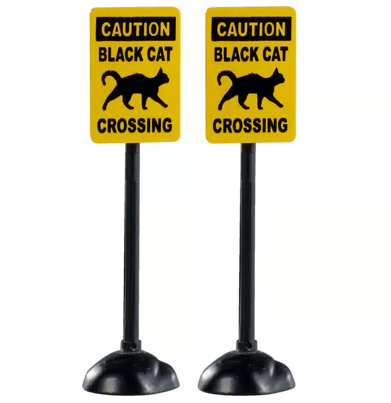 Lemax Halloween Village Accessory - Black Cat Signs 2pc Set