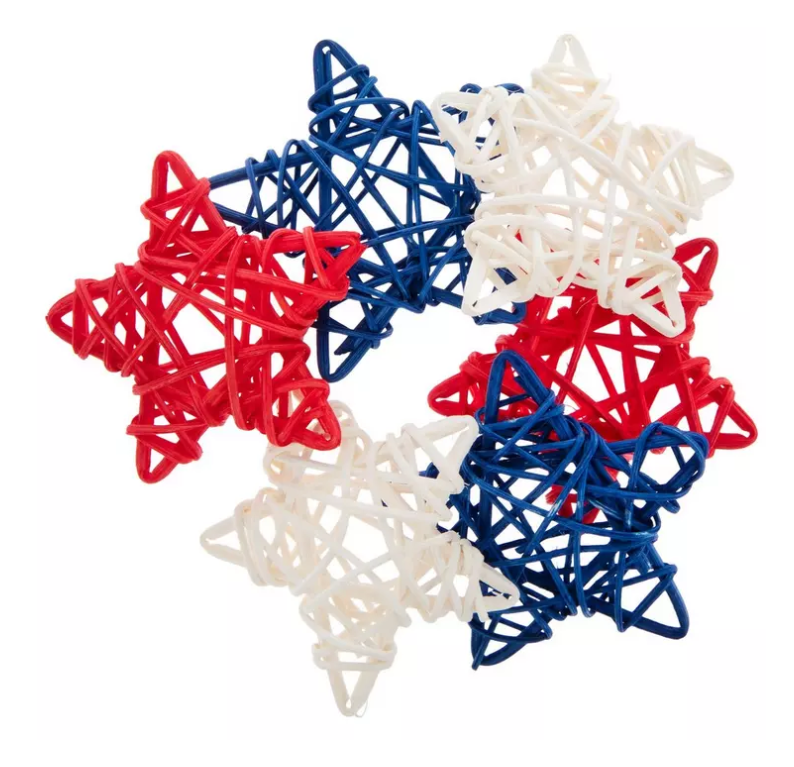 HL Patriotic Decor - Red White Blue Rattan Stars July 4th Bowl Fillers 6pc Set