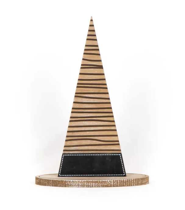 Adams & Co. Halloween Decor - Striped Engraved Witch Hat Wood Sitter