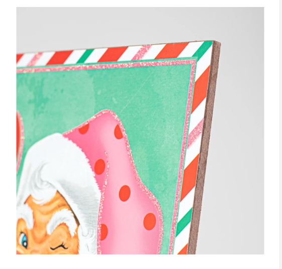 CO Christmas Decor - Retro Pink Ho Ho Ho Santa MDF Wood Door Wreath Sign 10-inch