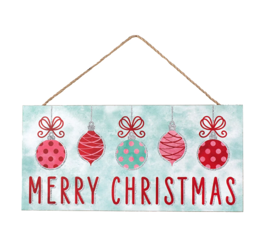 CO Christmas Decor - Retro Pink Merry MDF Wood Door Wreath Sign 12.5-inch