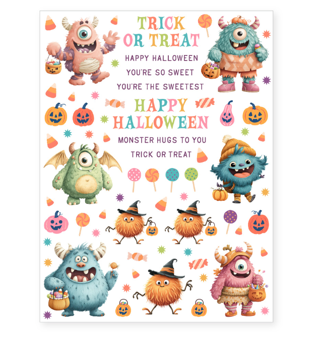 Craft Halloween Supply - Bright Colors Cute Monster Transfers
