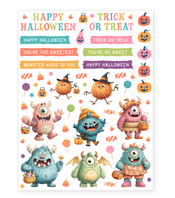 Craft Halloween Supply - Bright Colors Cute Monster Transfers