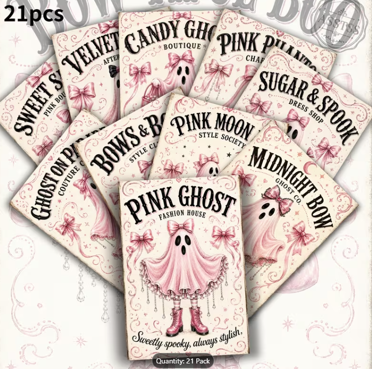 TM Halloween Craft Supplies -  Cute Pink Ghost Postcard Journal Cards 21pk