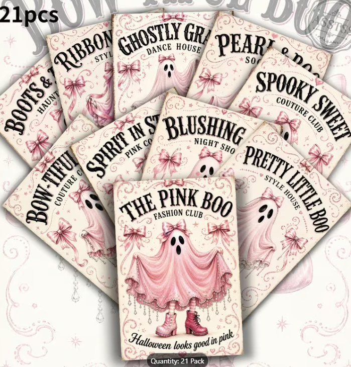 TM Halloween Craft Supplies -  Cute Pink Ghost Postcard Journal Cards 21pk