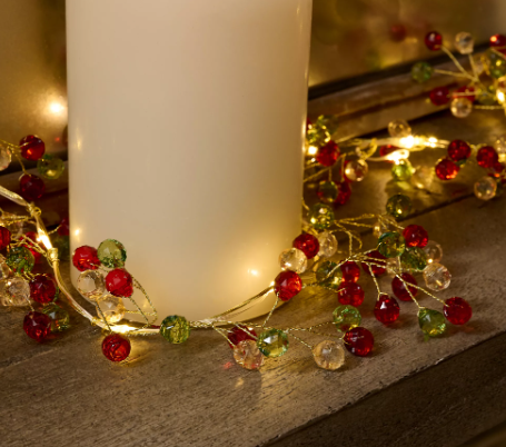 RAZ Imports Fall Decor - Beaded Fruit Lighted Garland by Valerie Parr Hill 6ft
