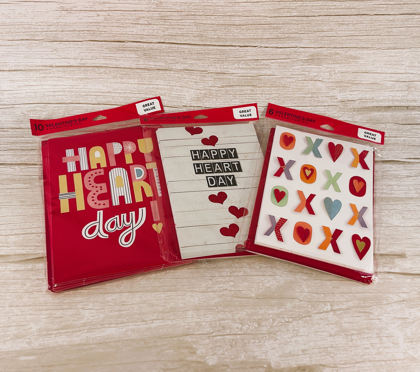 Hallmark Valentines Cards - Happy Heart Day XOXO - 3 Sets