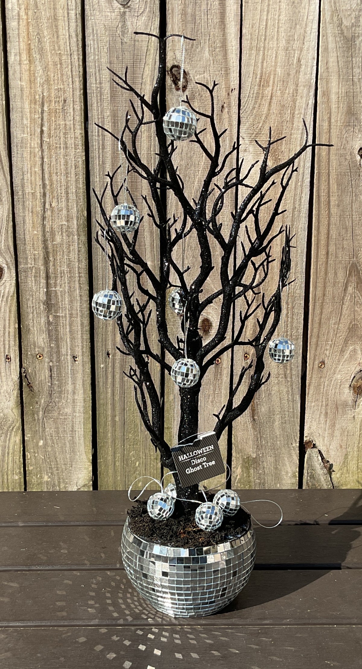 WMHL Halloween Decor - Spooky Black Glitter Ghost Tree in Disco Ball Base & Ornaments