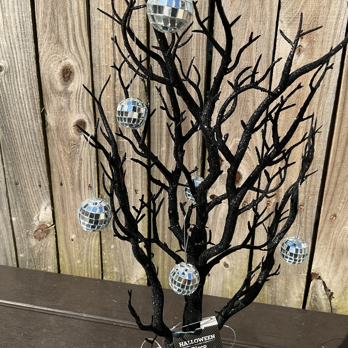 WMHL Halloween Decor - Spooky Black Glitter Ghost Tree in Disco Ball Base & Ornaments