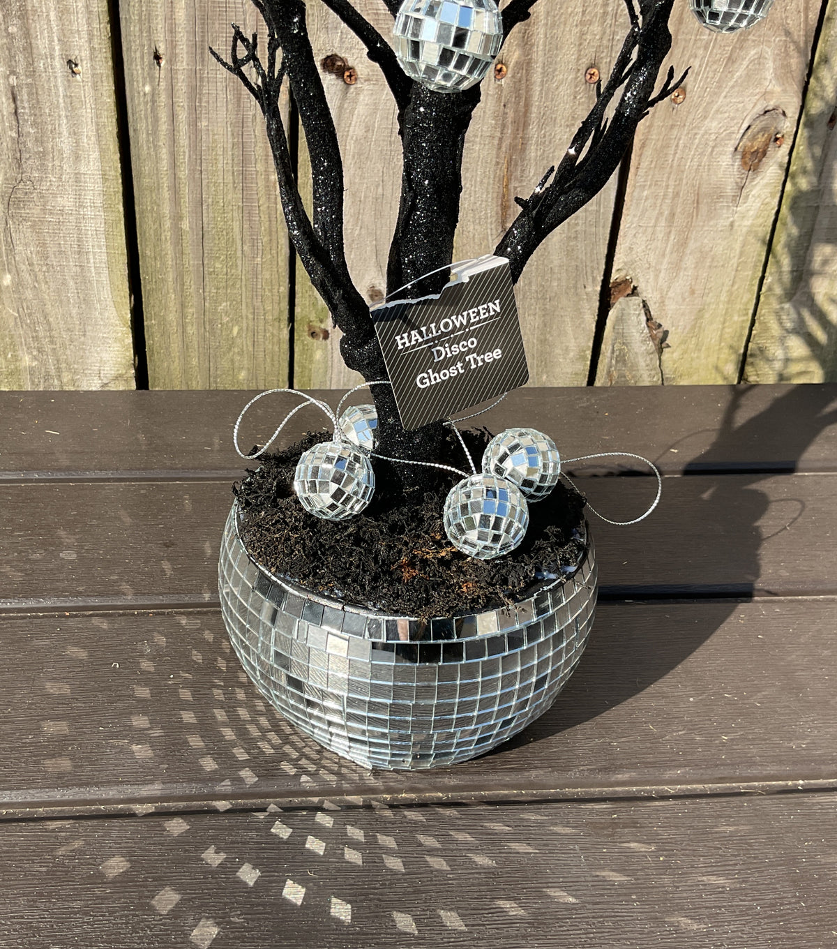 WMHL Halloween Decor - Spooky Black Glitter Ghost Tree in Disco Ball Base & Ornaments
