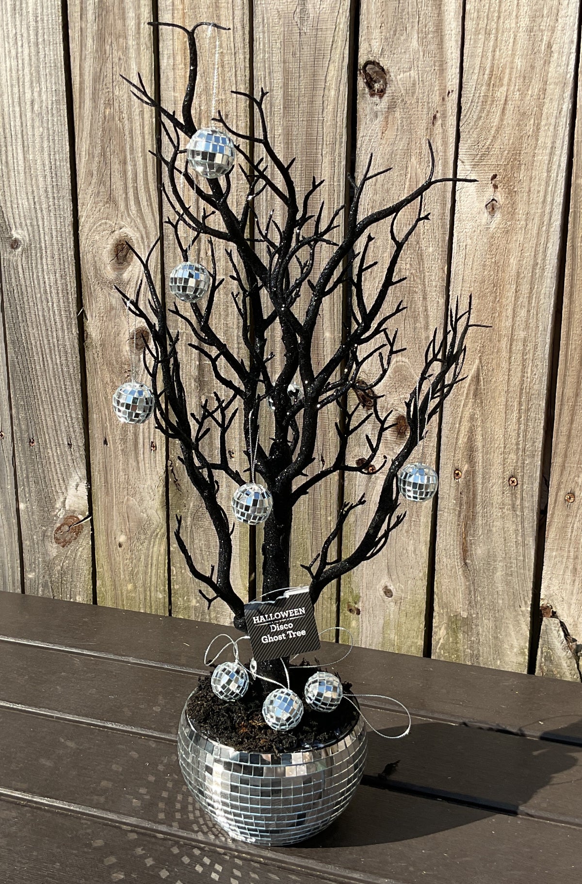 WMHL Halloween Decor - Spooky Black Glitter Ghost Tree in Disco Ball Base & Ornaments