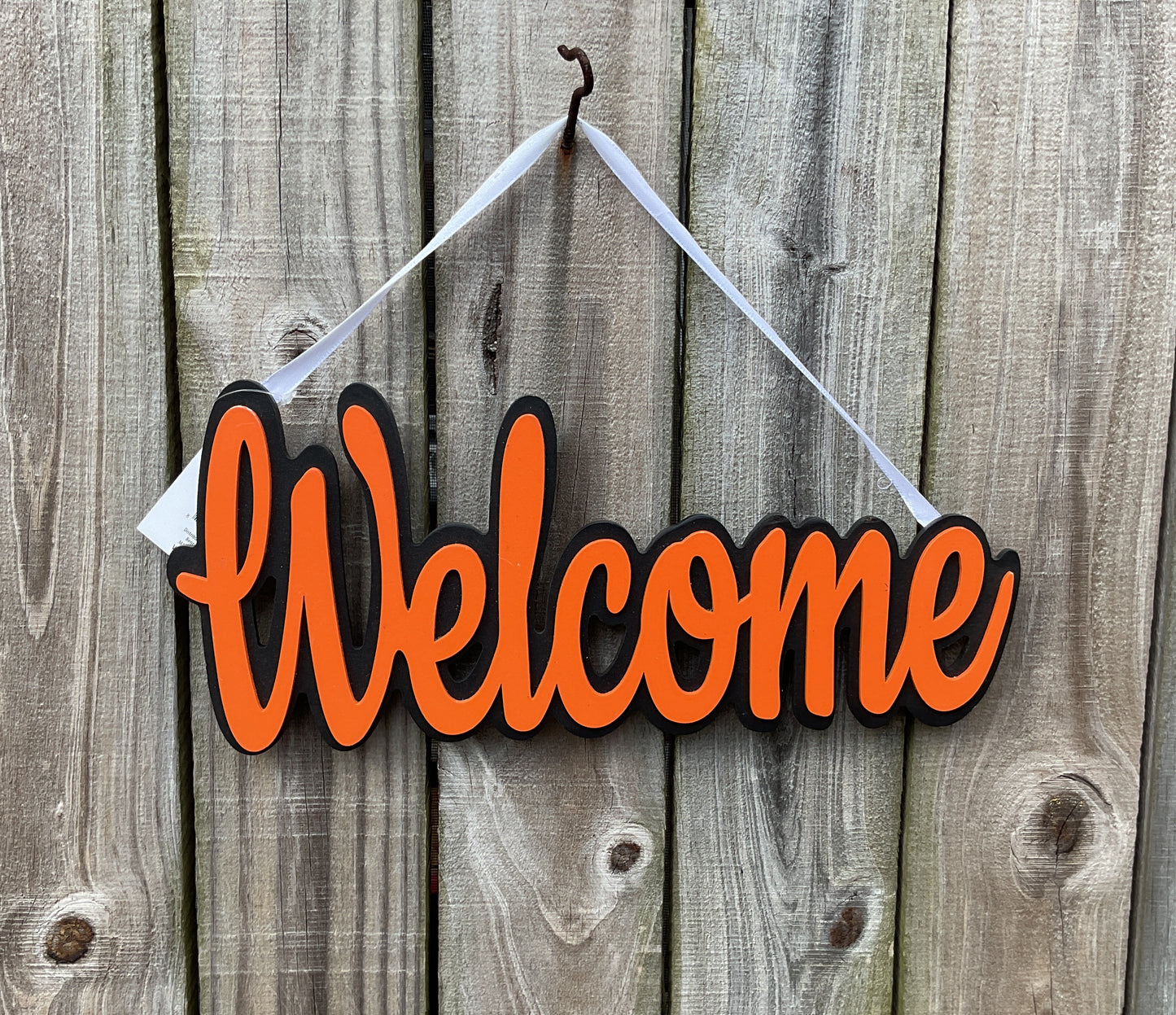 WM Halloween Decor - Welcome Black Orange Chunky Word Wreath Wall Sign