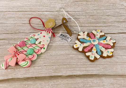 WM Christmas Decor - Faux Pastel Gingerbread Cookie Ornaments 2pc Set