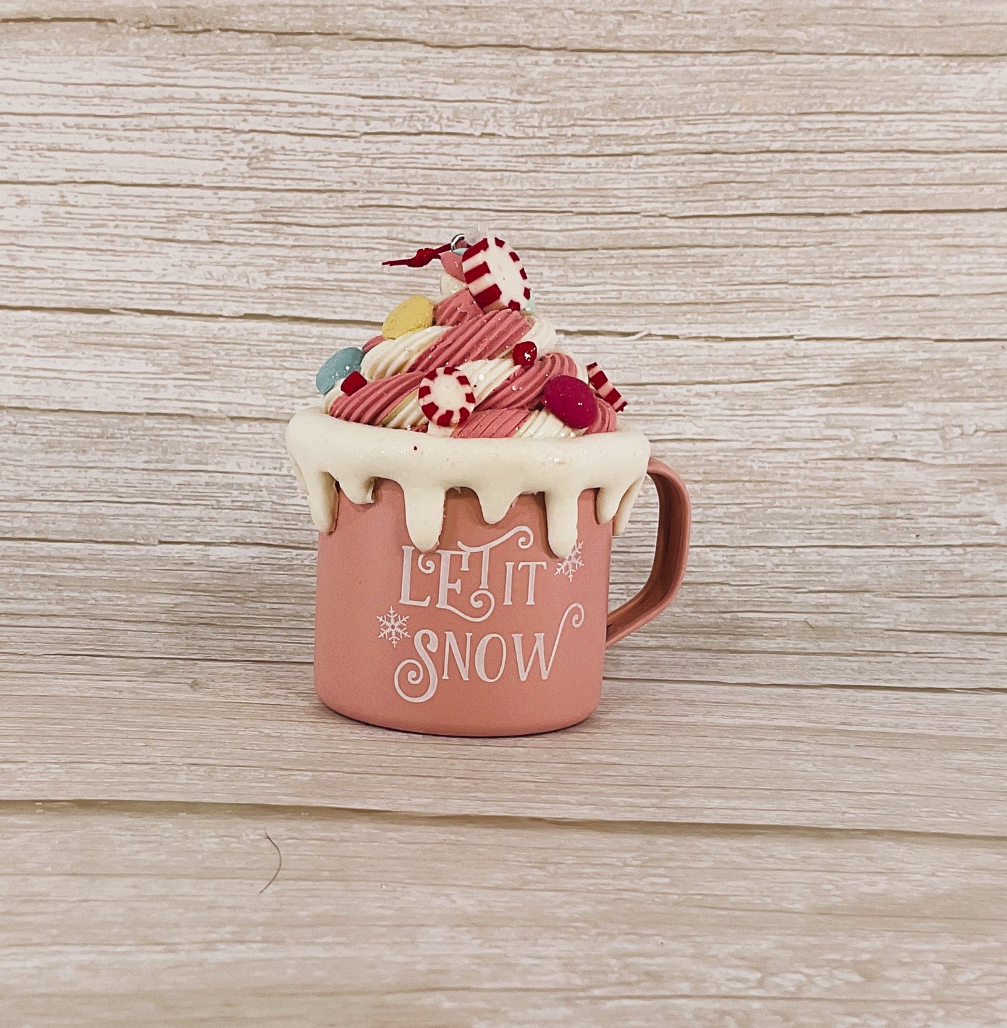 WM Christmas Decor - Faux Candy Pastel Let It Snow Mug Ornaments 1pc