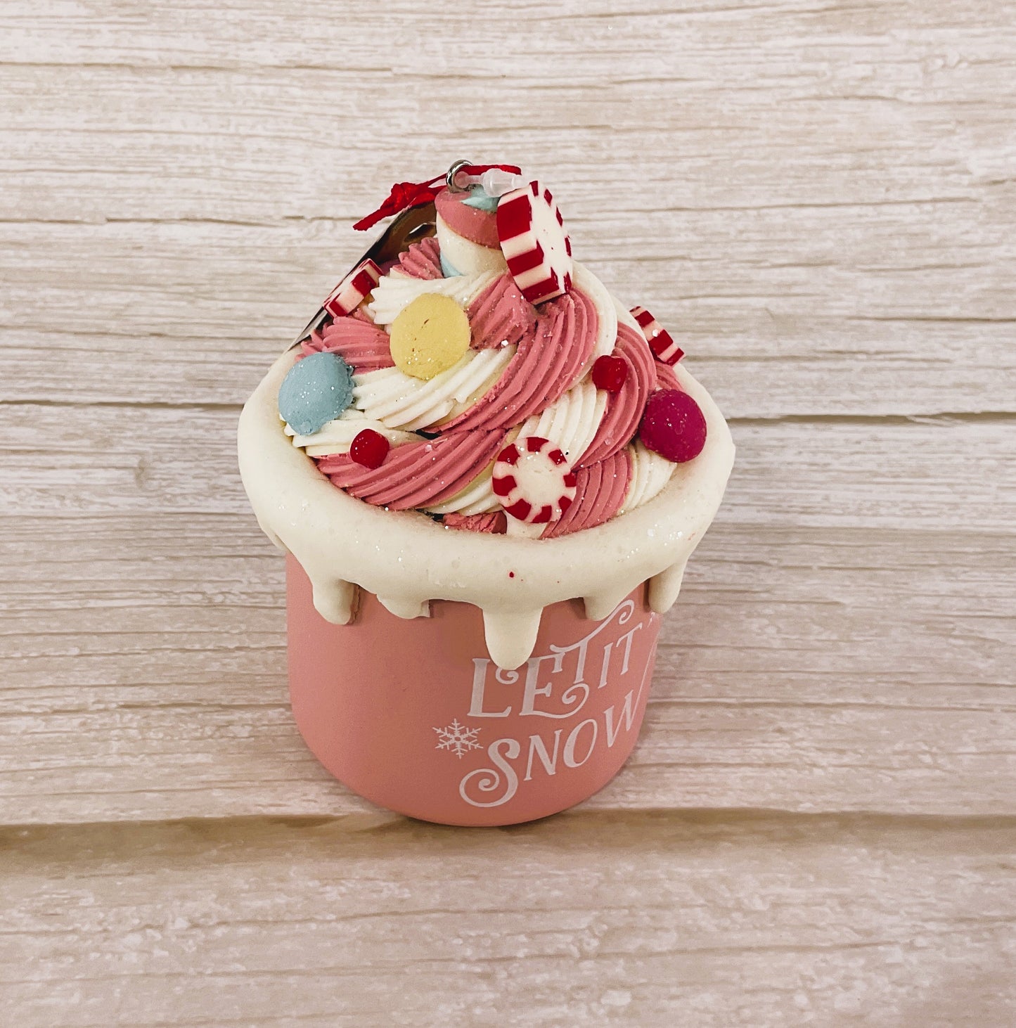 WM Christmas Decor - Faux Candy Pastel Let It Snow Mug Ornaments 1pc