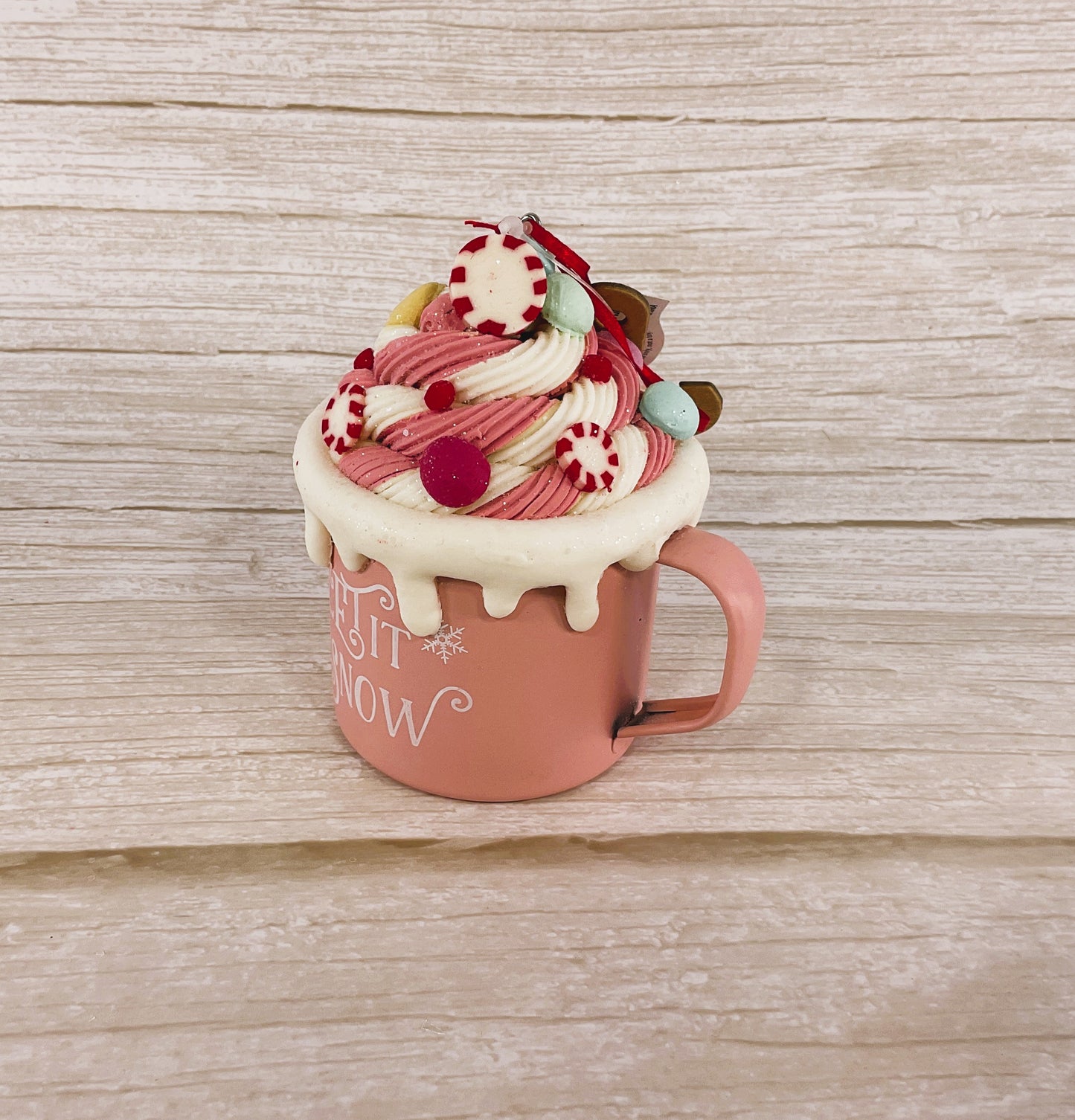 WM Christmas Decor - Faux Candy Pastel Let It Snow Mug Ornaments 1pc