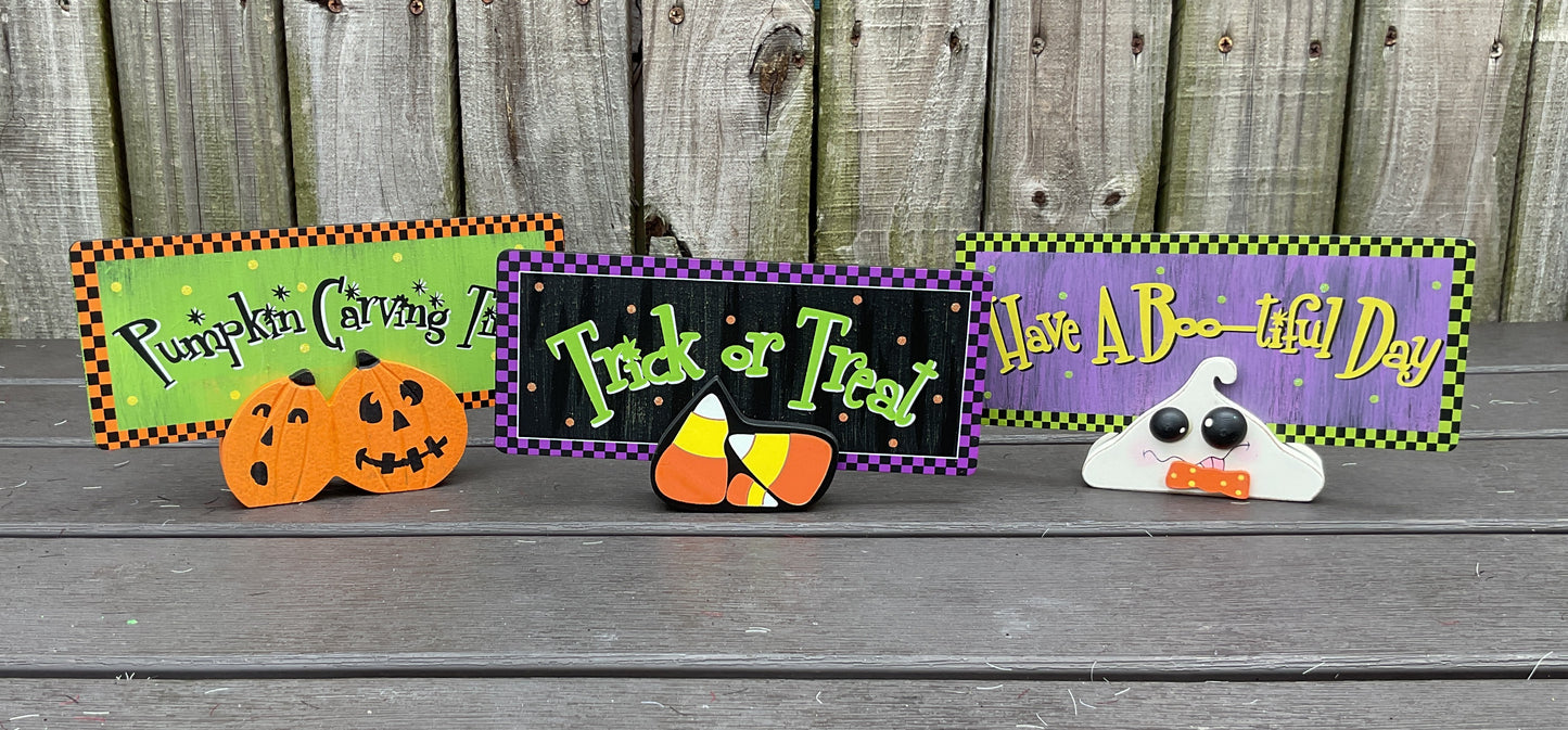 Young's Halloween Decor -Whimsy 3-D Tier Tray Chunky Wood Sitters 3pc