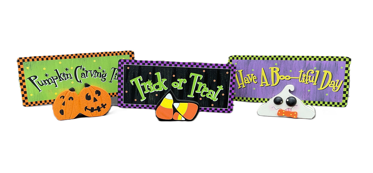 Young's Halloween Decor -Whimsy 3-D Tier Tray Chunky Wood Sitters 3pc