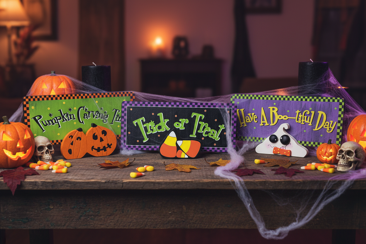 Young's Halloween Decor -Whimsy 3-D Tier Tray Chunky Wood Sitters 3pc