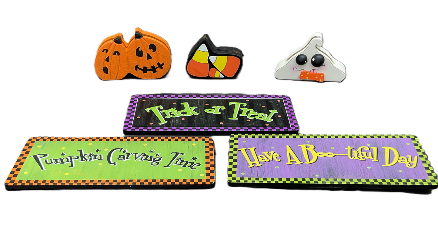 Young's Halloween Decor -Whimsy 3-D Tier Tray Chunky Wood Sitters 3pc