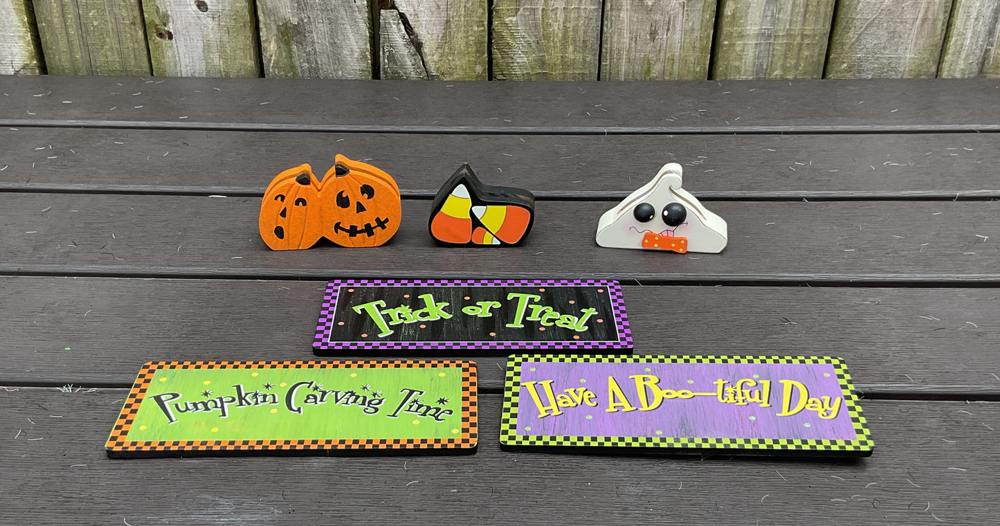 Young's Halloween Decor -Whimsy 3-D Tier Tray Chunky Wood Sitters 3pc