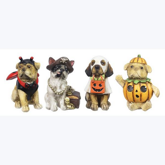 YI Halloween Decor - Resin Dogs In Costume Figurines 4pc Set #83409