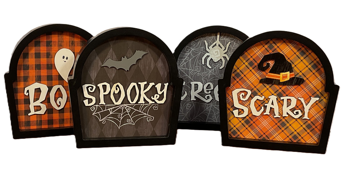 YI Halloween Decor - Tabletop Gravestones Cemetery Signs 4pc Set