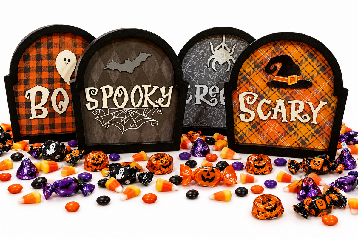 YI Halloween Decor - Tabletop Gravestones Cemetery Signs 4pc Set