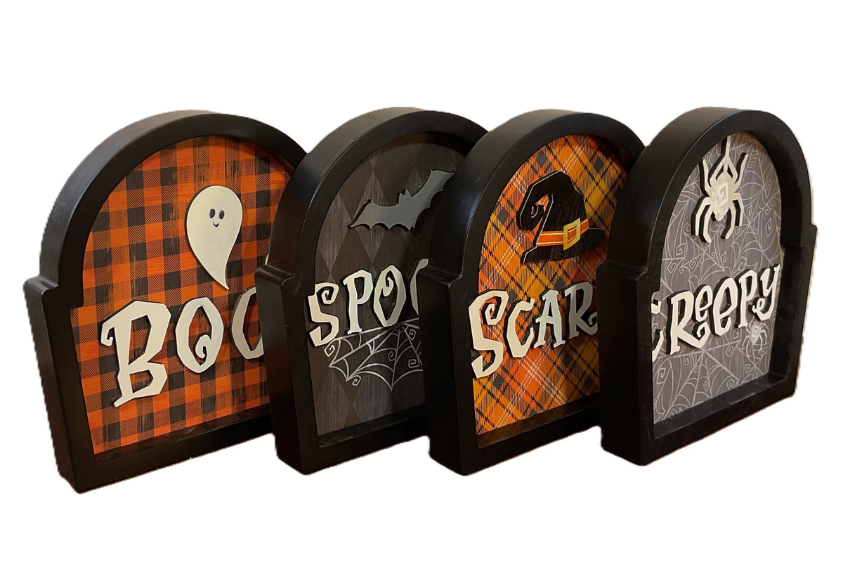 YI Halloween Decor - Tabletop Gravestones Cemetery Signs 4pc Set